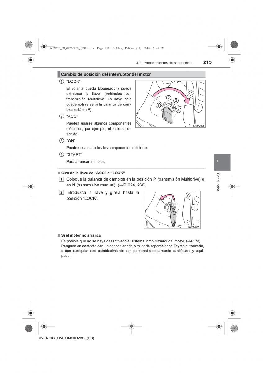 Toyota Avensis IV 4 manual del propietario / page 215