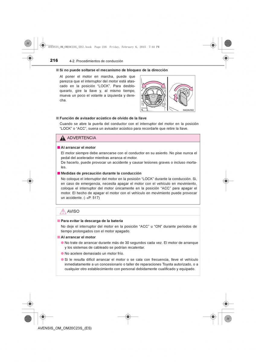 Toyota Avensis IV 4 manual del propietario / page 216