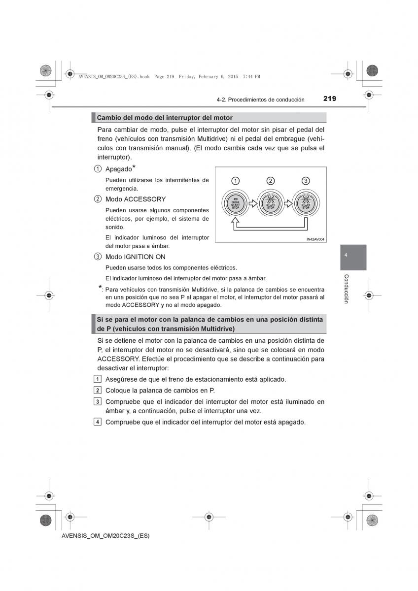 Toyota Avensis IV 4 manual del propietario / page 219