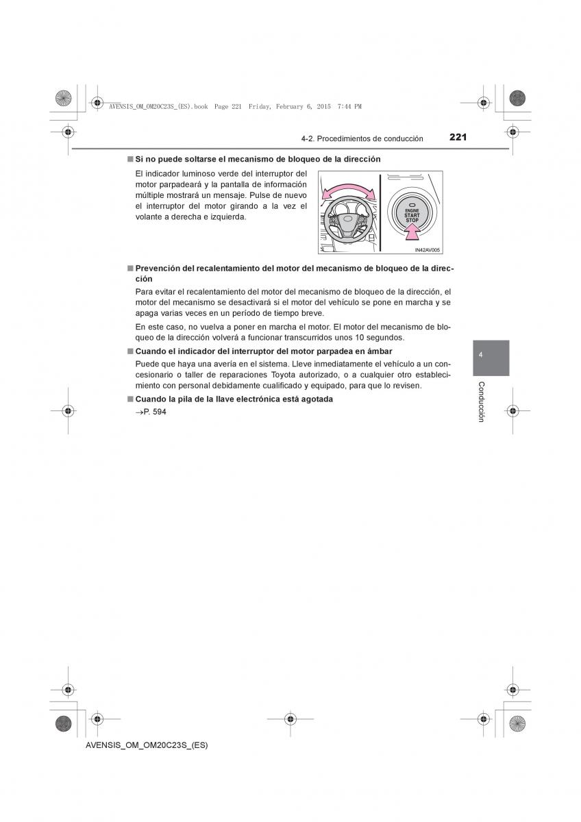 Toyota Avensis IV 4 manual del propietario / page 221