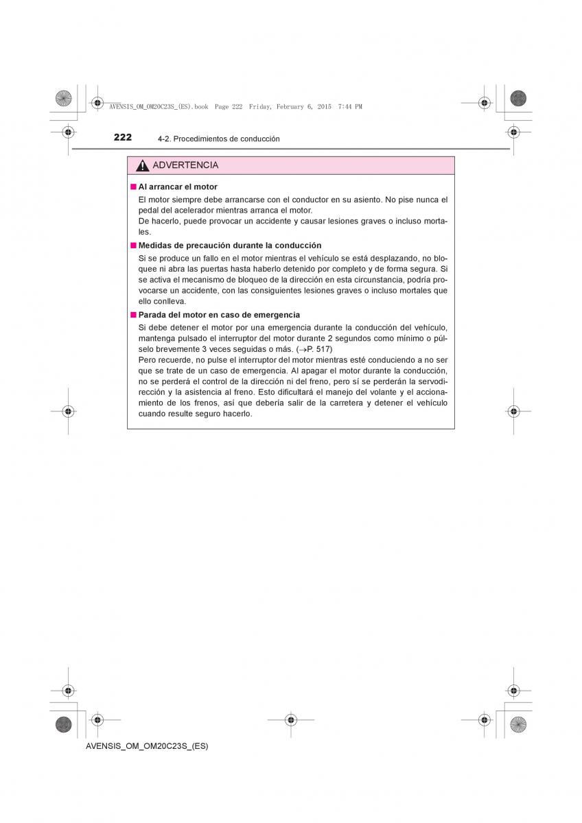 Toyota Avensis IV 4 manual del propietario / page 222