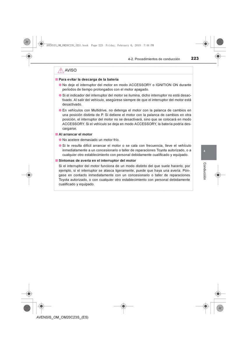 Toyota Avensis IV 4 manual del propietario / page 223