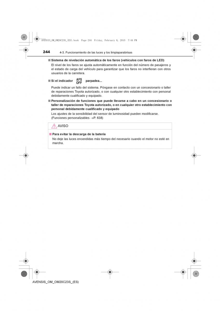 Toyota Avensis IV 4 manual del propietario / page 244