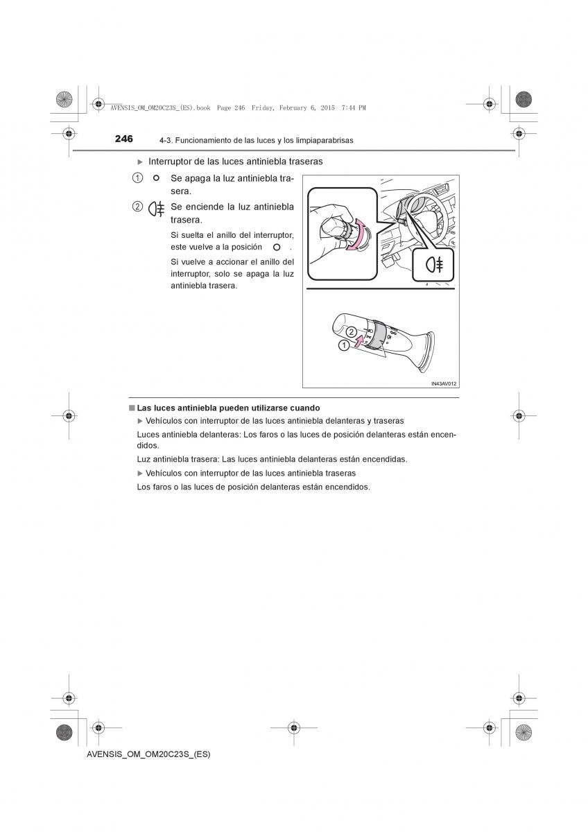 Toyota Avensis IV 4 manual del propietario / page 246