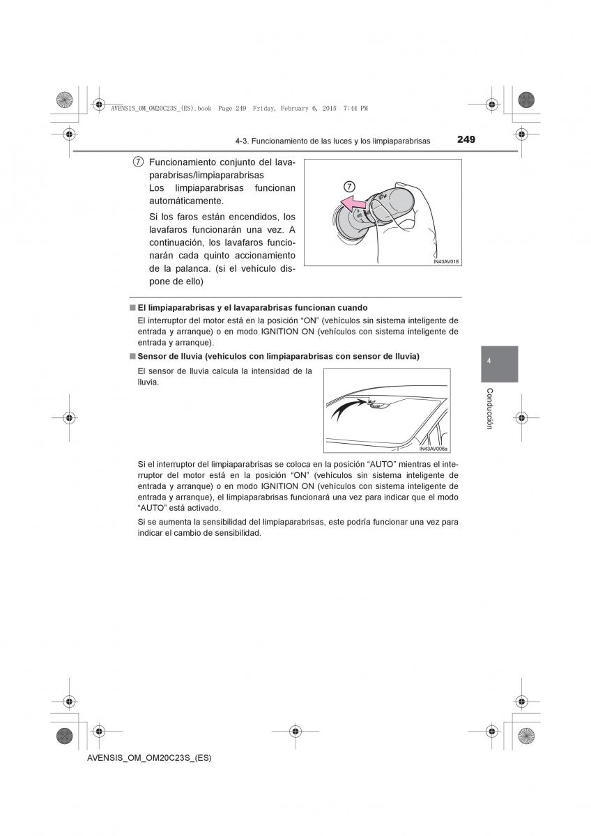 Toyota Avensis IV 4 manual del propietario / page 249