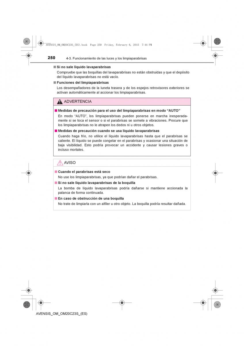 Toyota Avensis IV 4 manual del propietario / page 250