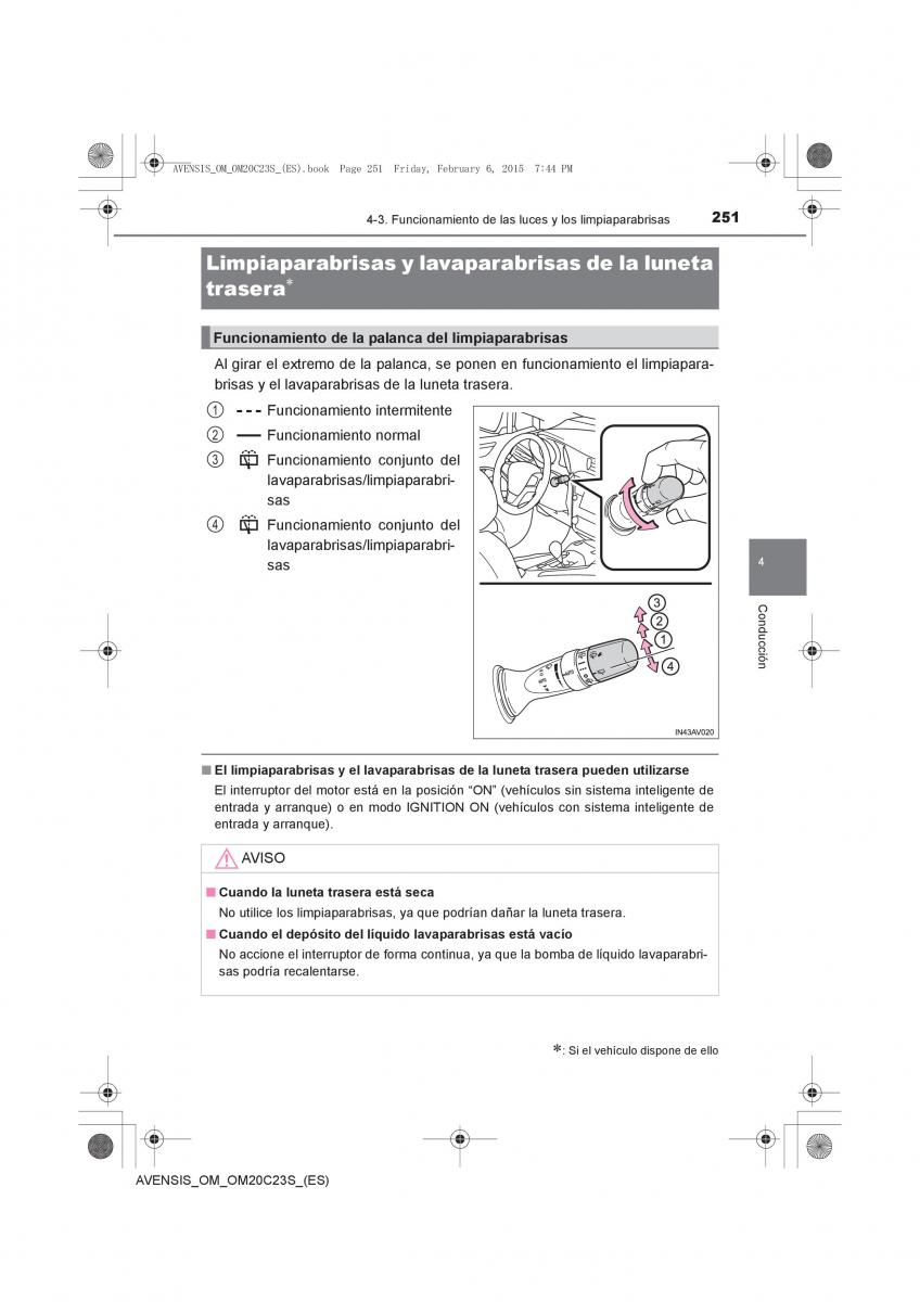 Toyota Avensis IV 4 manual del propietario / page 251