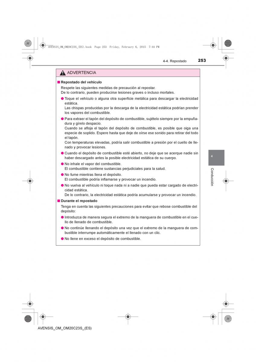 Toyota Avensis IV 4 manual del propietario / page 253