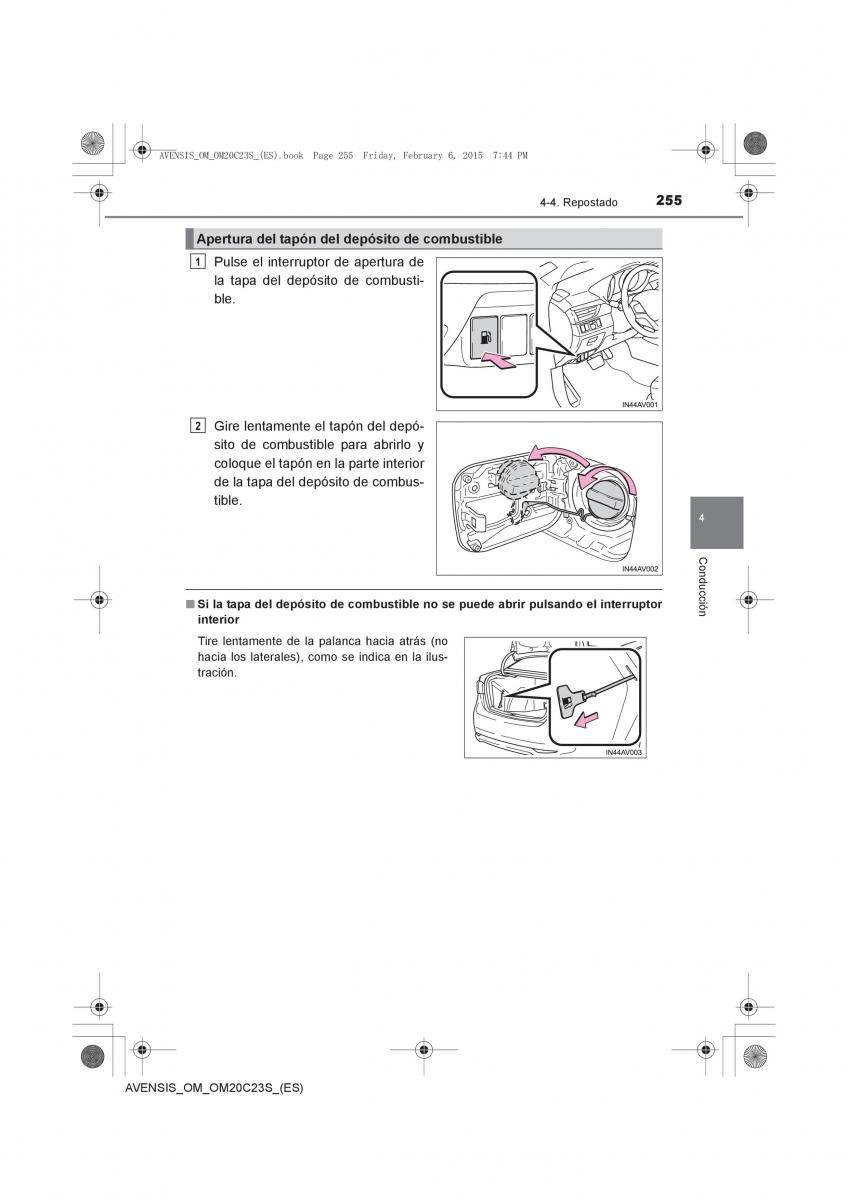 Toyota Avensis IV 4 manual del propietario / page 255