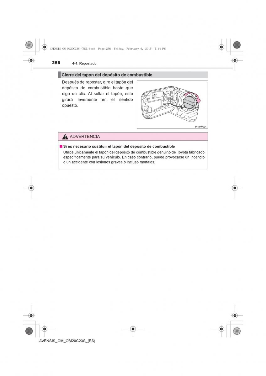 Toyota Avensis IV 4 manual del propietario / page 256