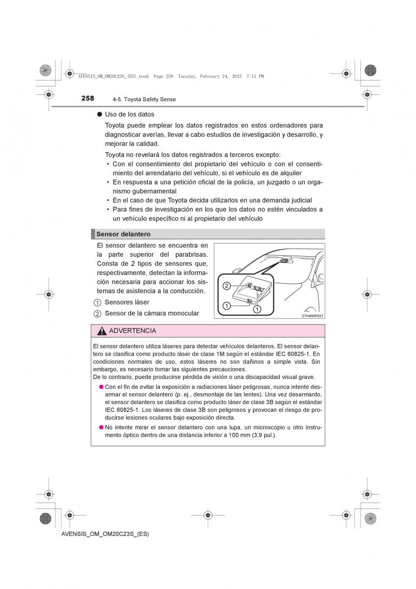 Toyota Avensis IV 4 manual del propietario / page 258