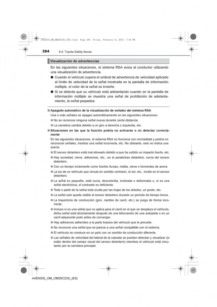 Toyota Avensis IV 4 manual del propietario / page 284