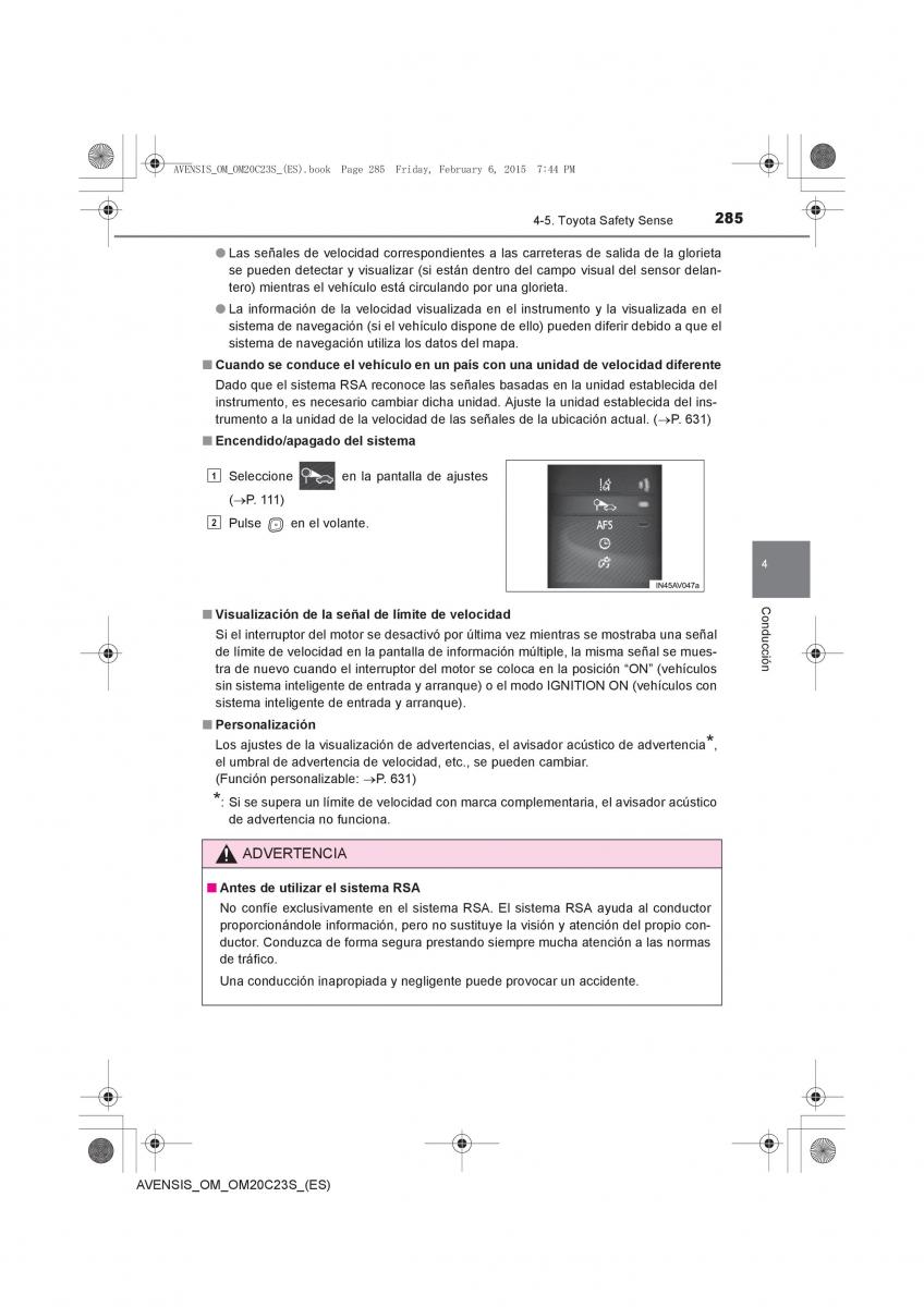 Toyota Avensis IV 4 manual del propietario / page 285