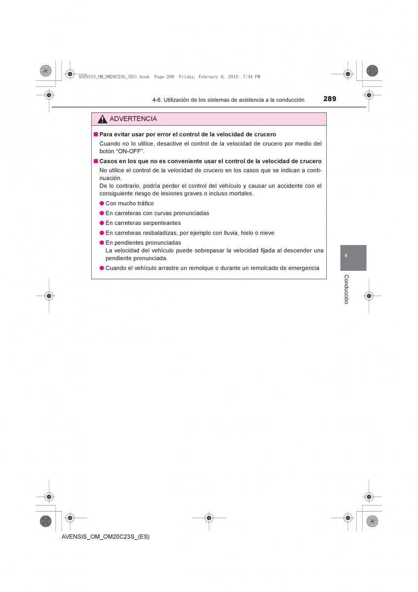 Toyota Avensis IV 4 manual del propietario / page 289