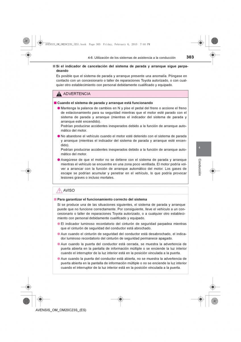 Toyota Avensis IV 4 manual del propietario / page 303