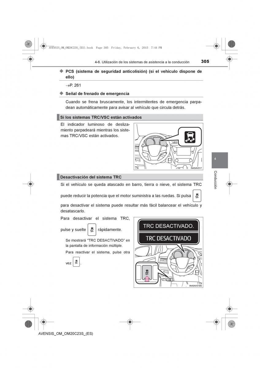 Toyota Avensis IV 4 manual del propietario / page 305