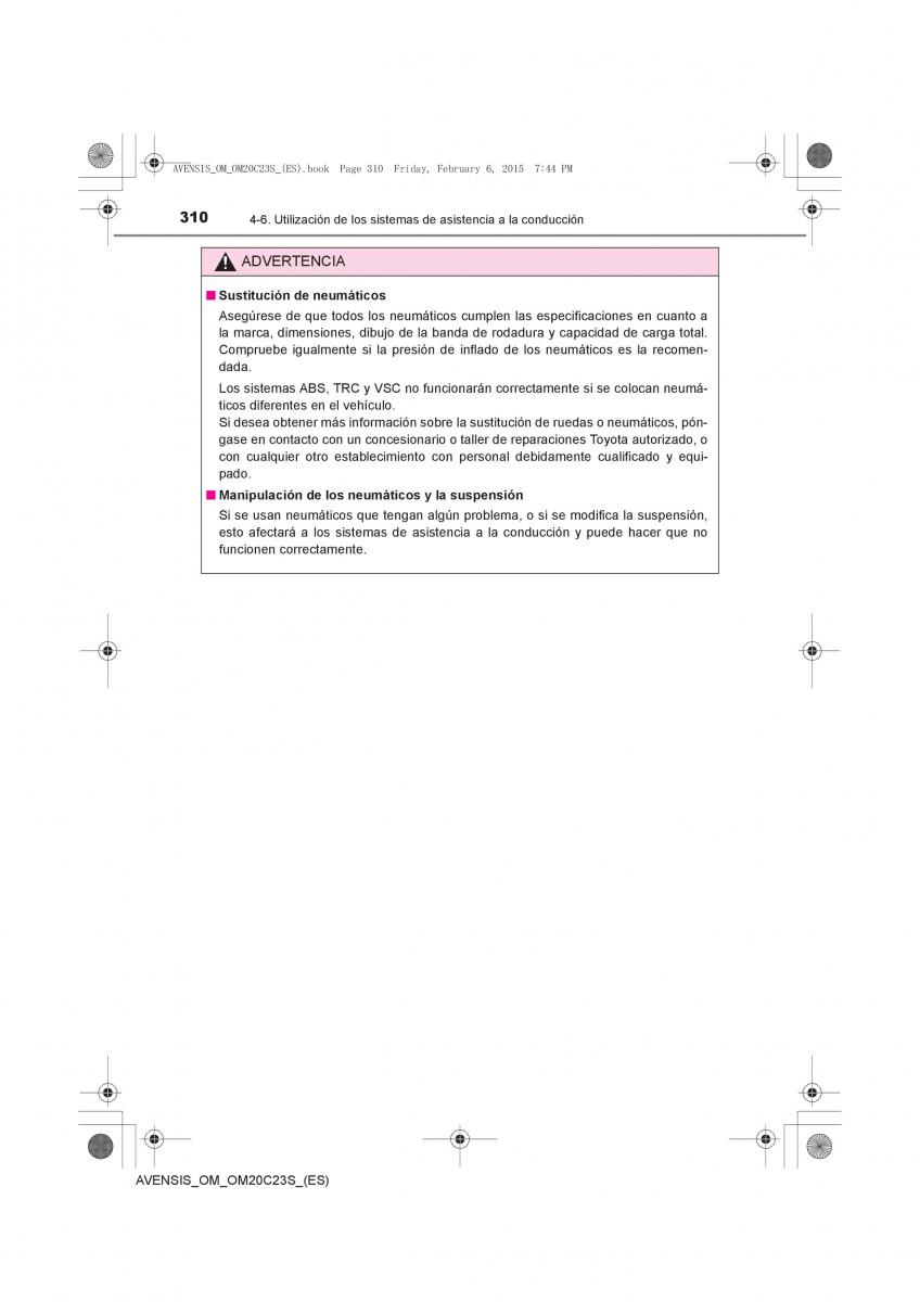 Toyota Avensis IV 4 manual del propietario / page 310