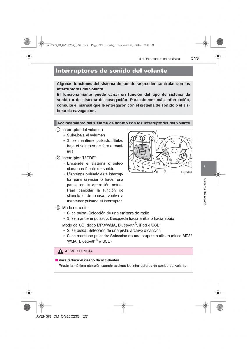 Toyota Avensis IV 4 manual del propietario / page 319