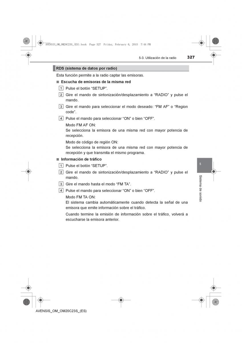 Toyota Avensis IV 4 manual del propietario / page 327