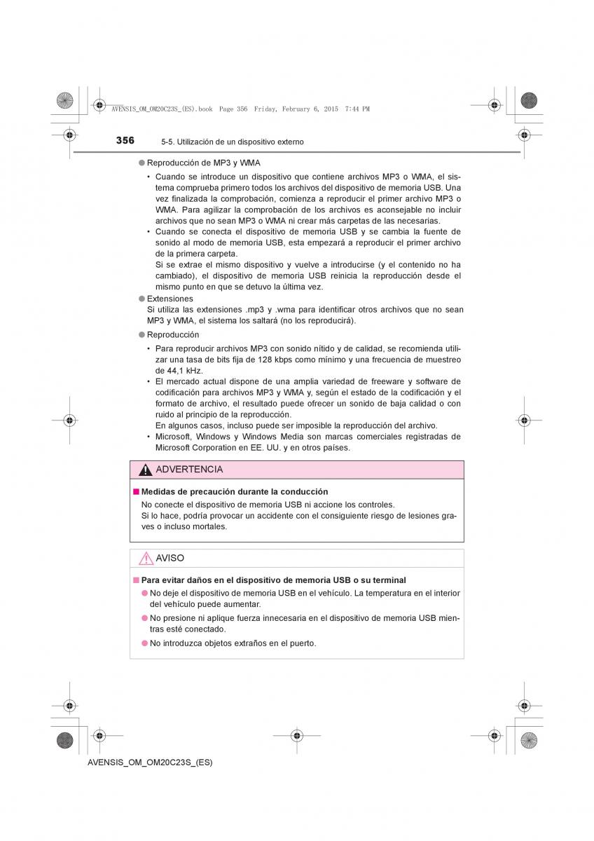 Toyota Avensis IV 4 manual del propietario / page 356