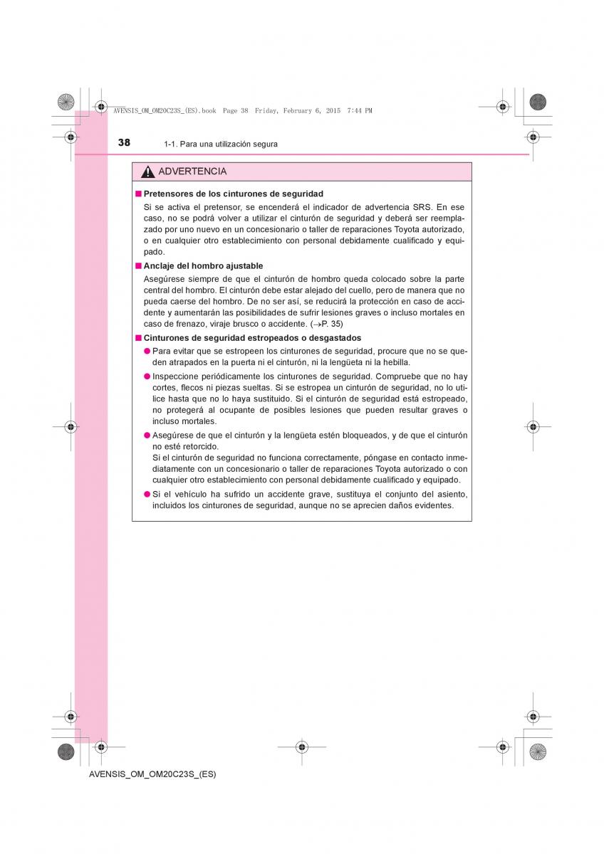 Toyota Avensis IV 4 manual del propietario / page 38