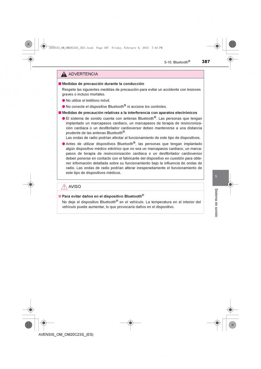 Toyota Avensis IV 4 manual del propietario / page 387