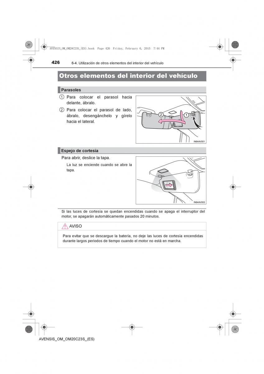 Toyota Avensis IV 4 manual del propietario / page 426