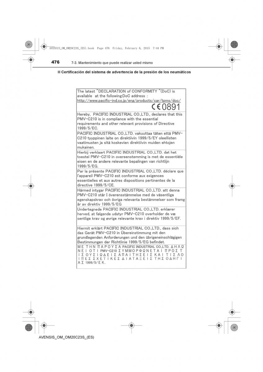 Toyota Avensis IV 4 manual del propietario / page 476