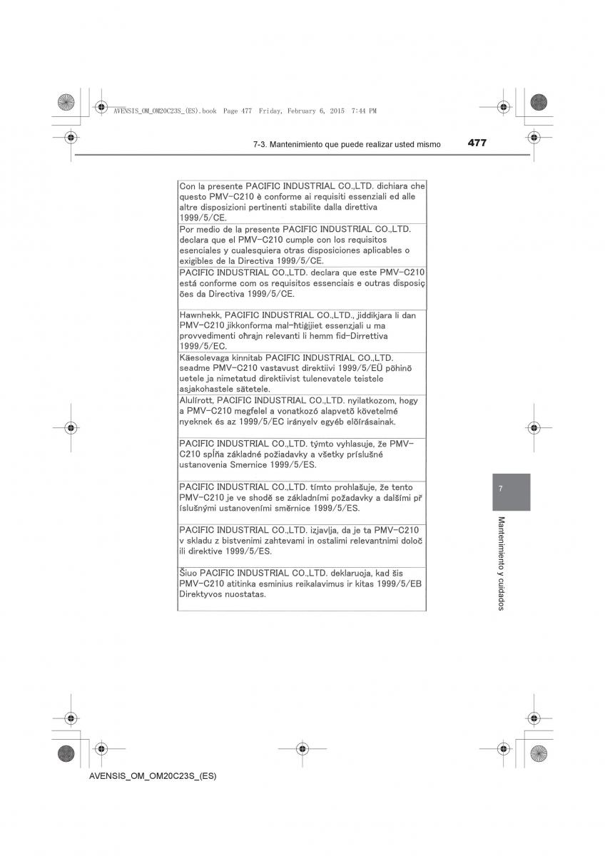 Toyota Avensis IV 4 manual del propietario / page 477