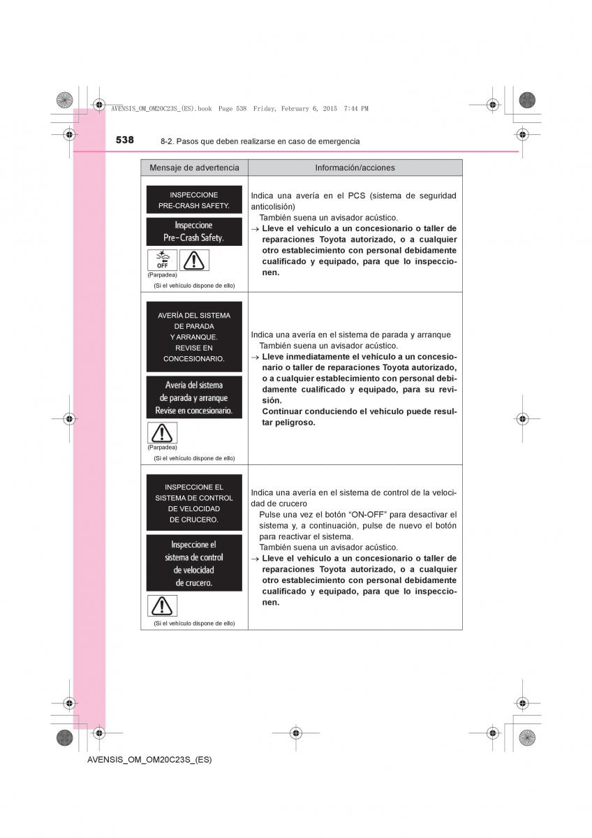 Toyota Avensis IV 4 manual del propietario / page 538