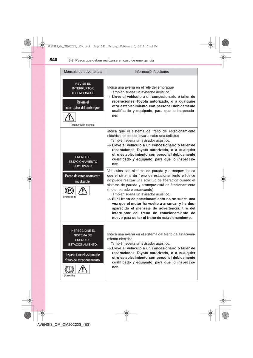 Toyota Avensis IV 4 manual del propietario / page 540