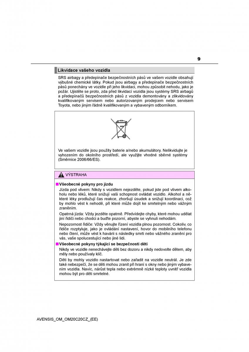 Toyota Avensis IV 4 navod k obsludze / page 9