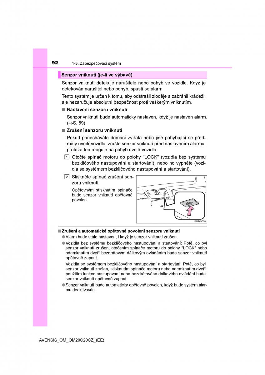 Toyota Avensis IV 4 navod k obsludze / page 92