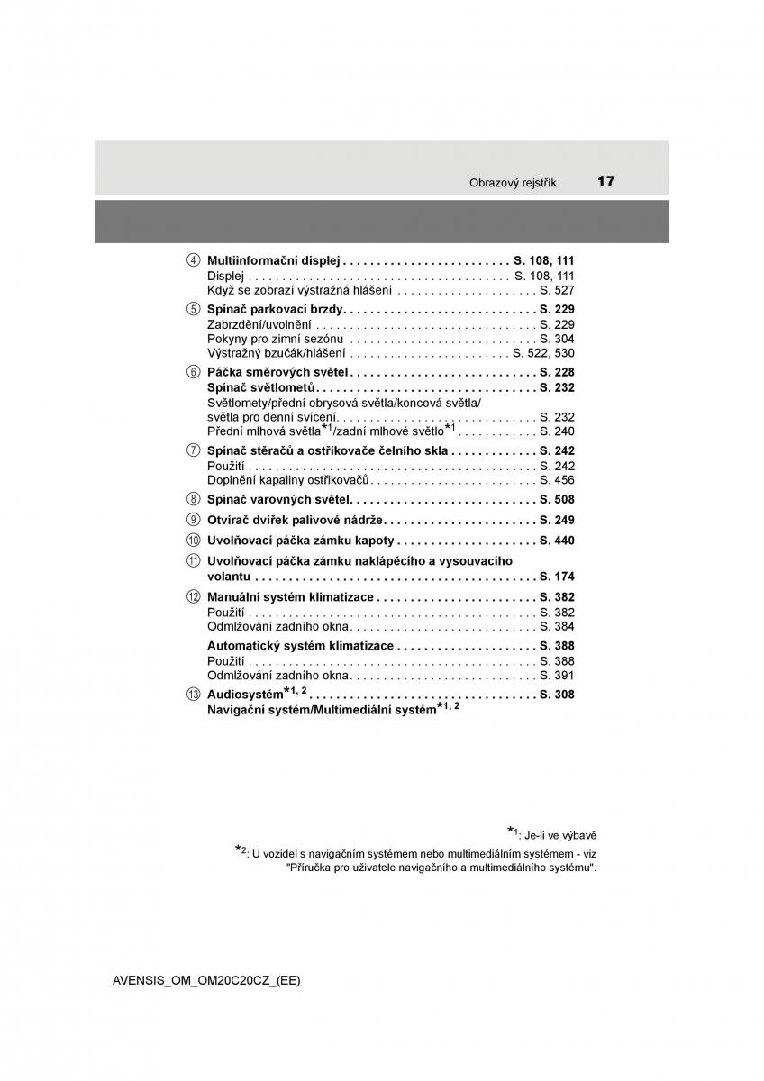 Toyota Avensis IV 4 navod k obsludze / page 17