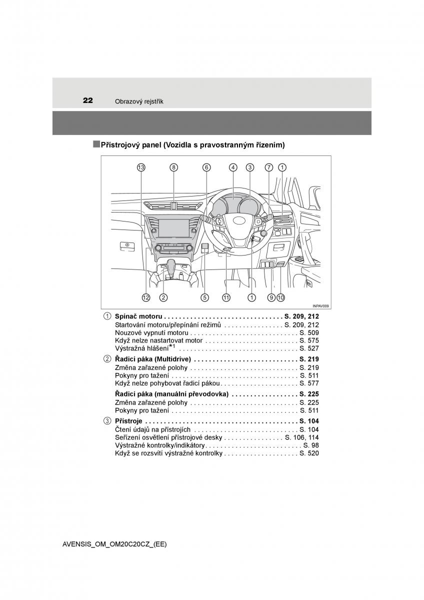 Toyota Avensis IV 4 navod k obsludze / page 22