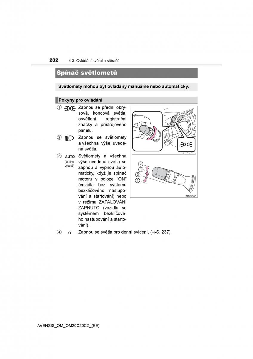 Toyota Avensis IV 4 navod k obsludze / page 232