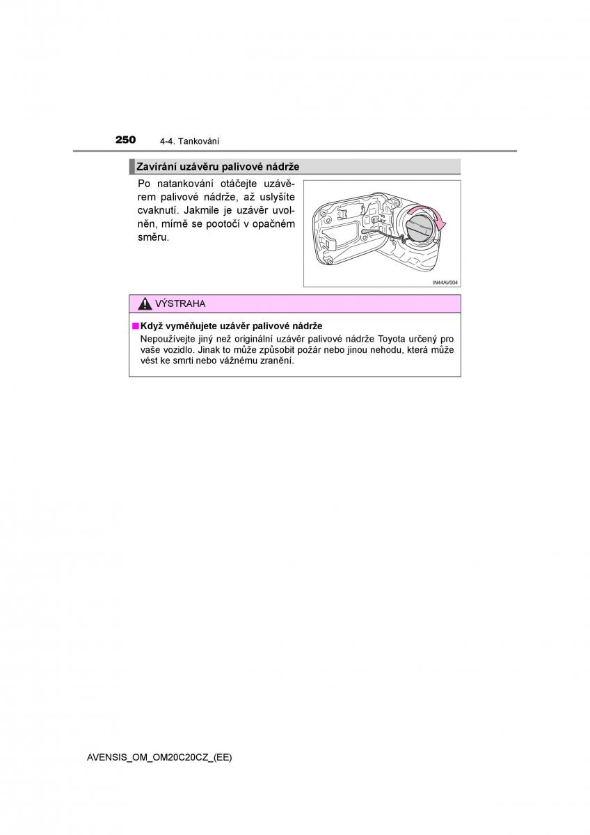 Toyota Avensis IV 4 navod k obsludze / page 250