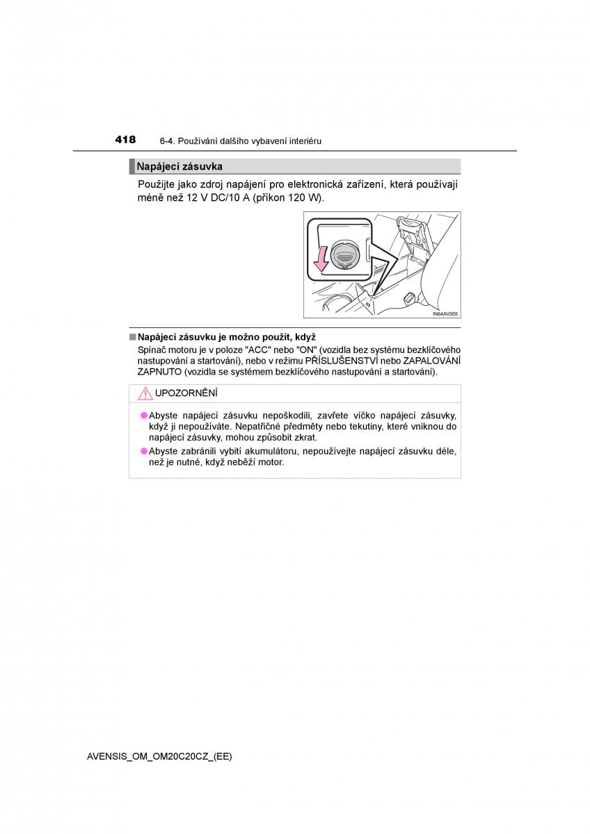 Toyota Avensis IV 4 navod k obsludze / page 418