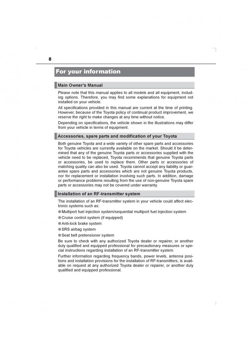 Toyota Avensis IV 4 owners manual / page 8