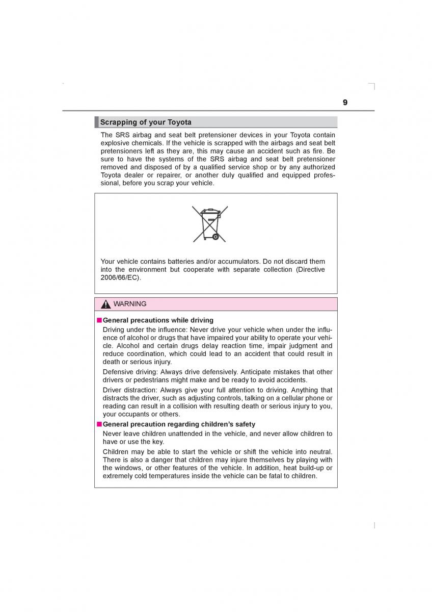 Toyota Avensis IV 4 owners manual / page 9