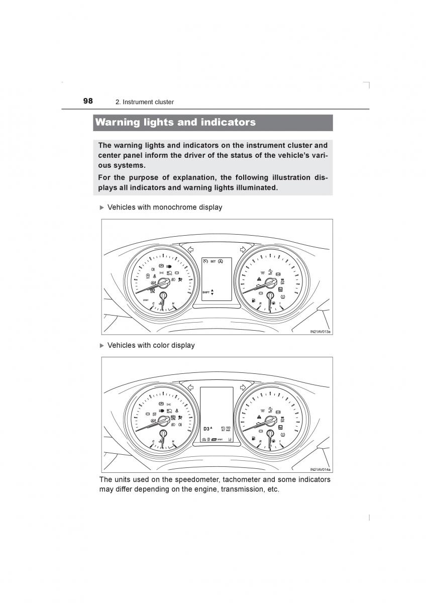 Toyota Avensis IV 4 owners manual / page 98