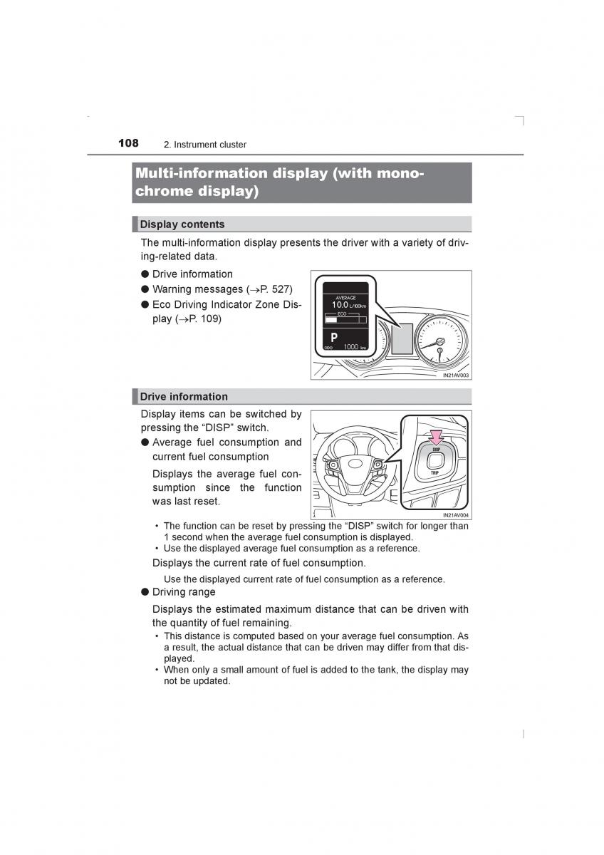 Toyota Avensis IV 4 owners manual / page 108