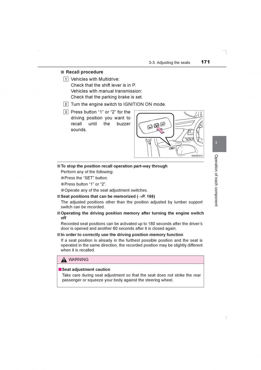 Toyota Avensis IV 4 owners manual / page 171