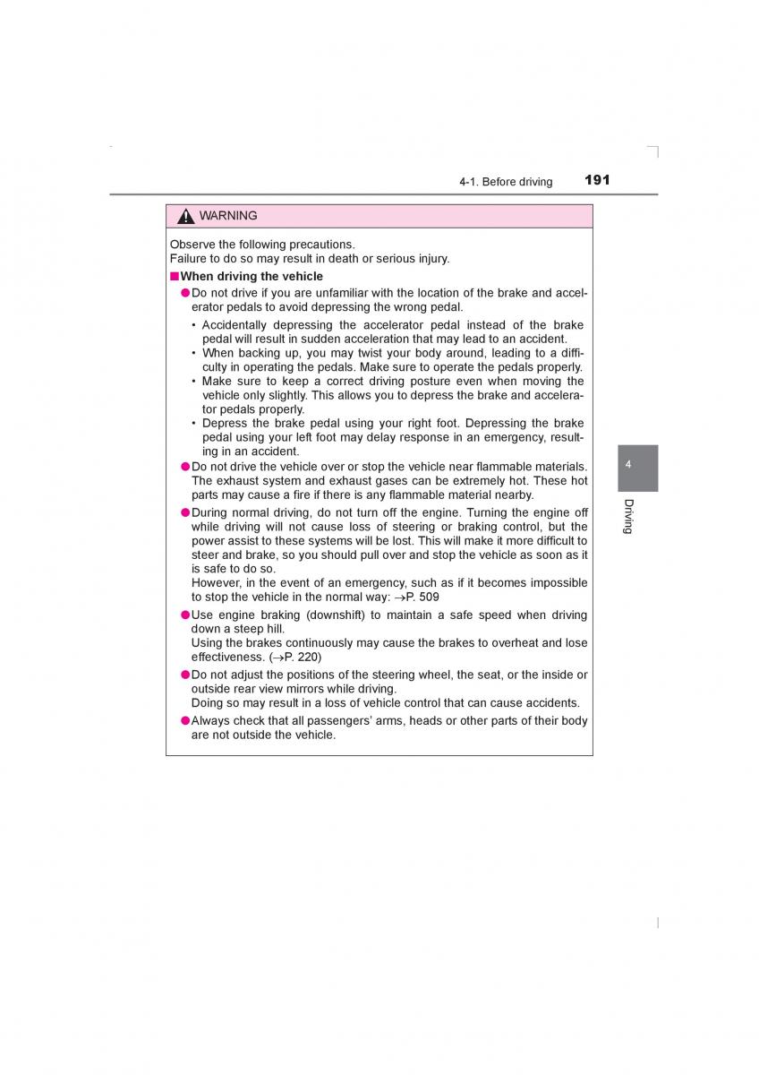 Toyota Avensis IV 4 owners manual / page 191