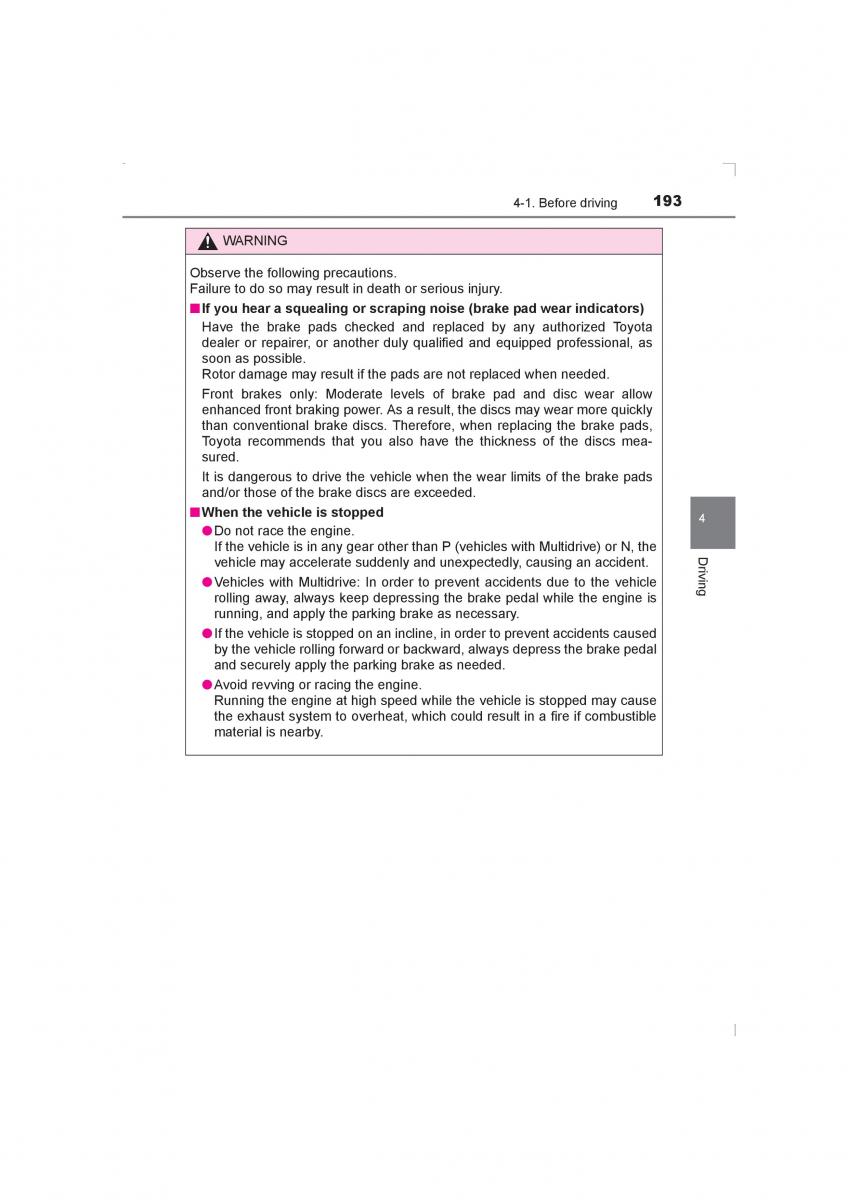 Toyota Avensis IV 4 owners manual / page 193