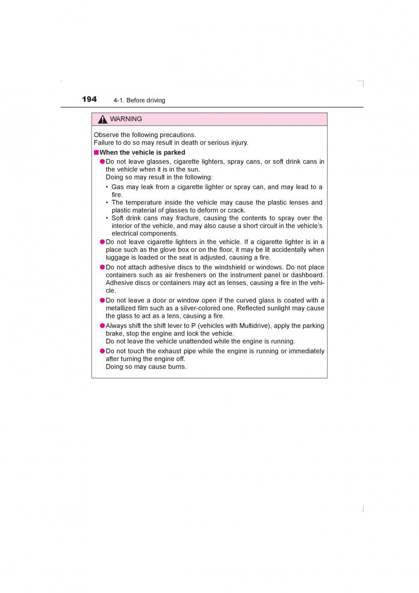 Toyota Avensis IV 4 owners manual / page 194