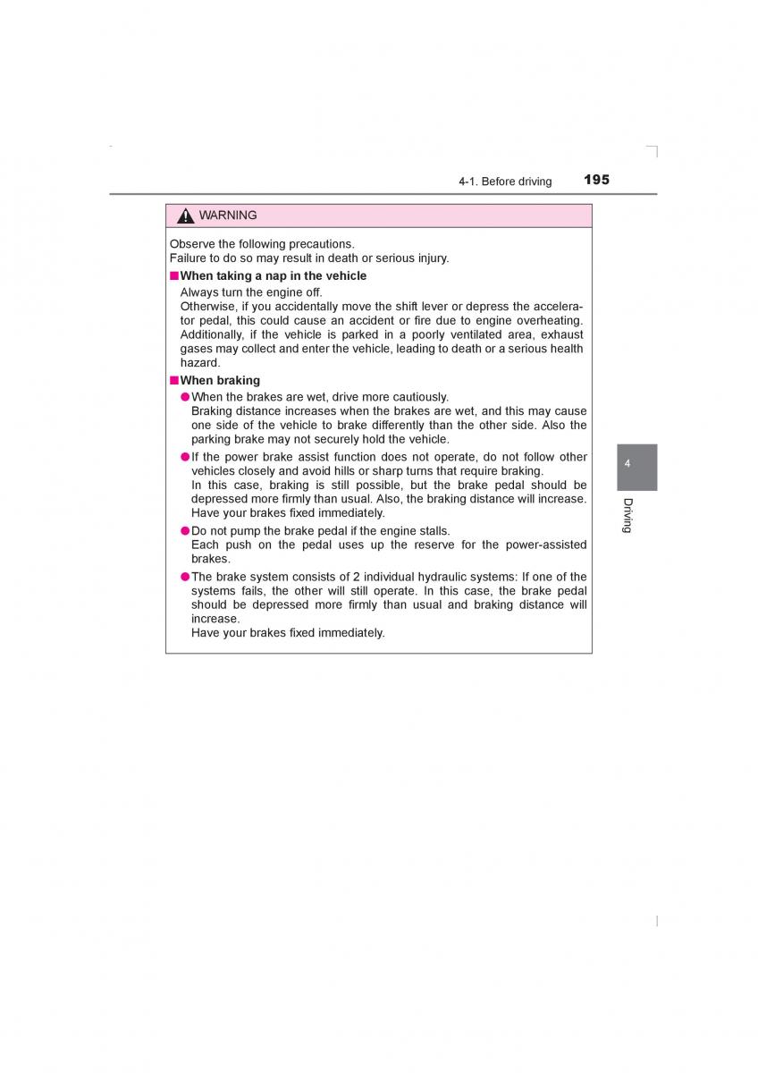 Toyota Avensis IV 4 owners manual / page 195