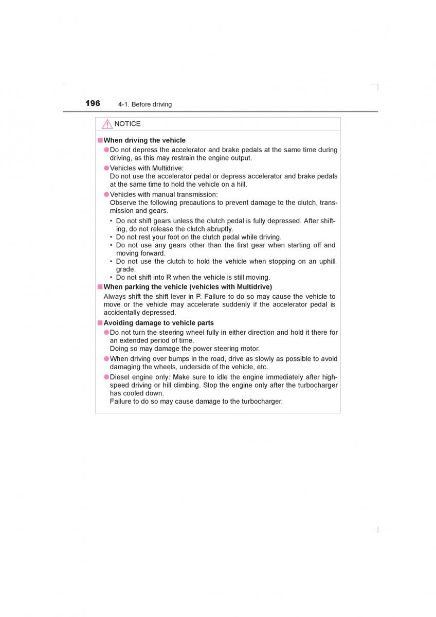 Toyota Avensis IV 4 owners manual / page 196