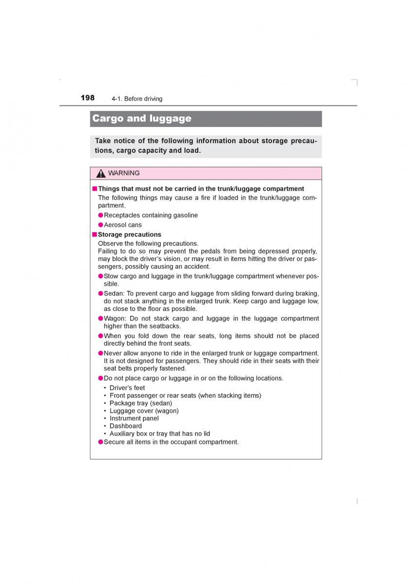 Toyota Avensis IV 4 owners manual / page 198