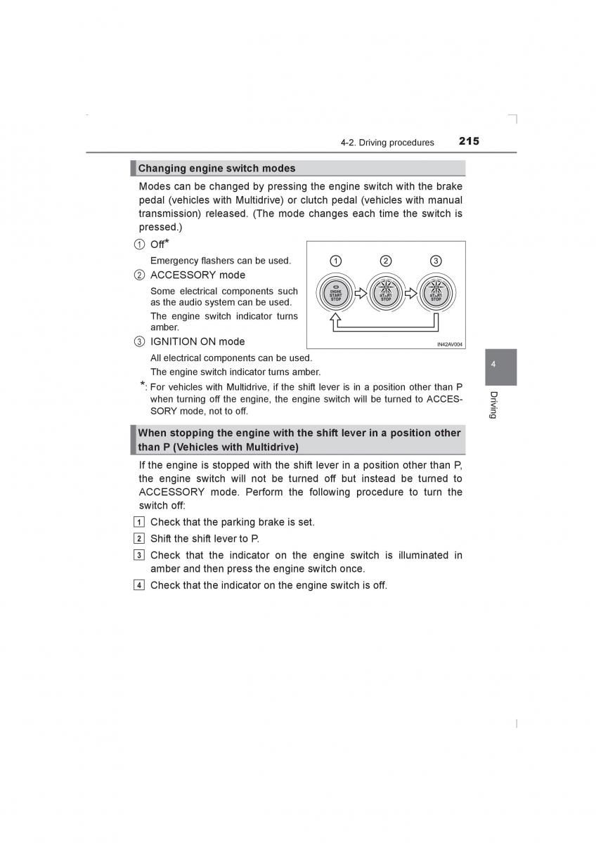 Toyota Avensis IV 4 owners manual / page 215